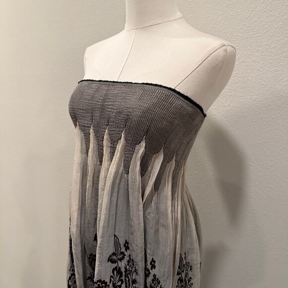 Fairy Baby Doll Smocked Halter Brown Midi Dress Medium Y2K Flowy Boho Festival - Picture 4 of 9